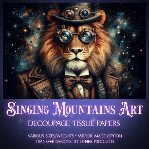Whimsical Steampunk Fantasy Lion Decoupage Tissue Paper