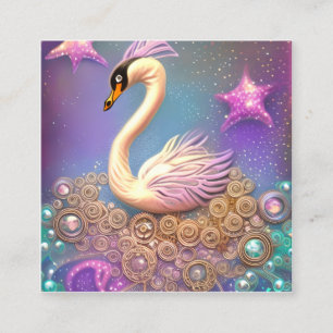 Whimsical Steampunk Fantasy Swan Square Business Card