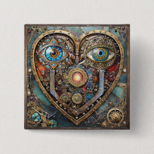 Whimsical Steampunk Heart I See You I Love You 15 Cm Square Badge