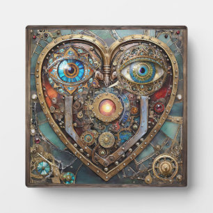 Whimsical Steampunk Heart I See You I Love You Plaque