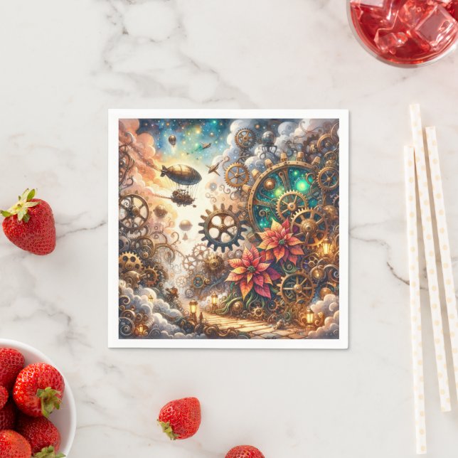 Whimsical Steampunk Poinsettia Découpage Napkins (Insitu)