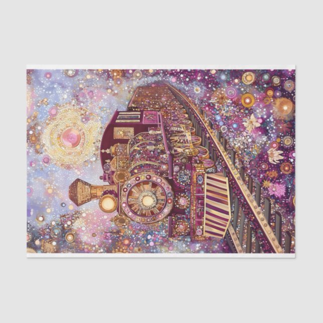 Whimsical Steampunk Train, Mosaic DH5L Decoupage Tissue Paper (Front)