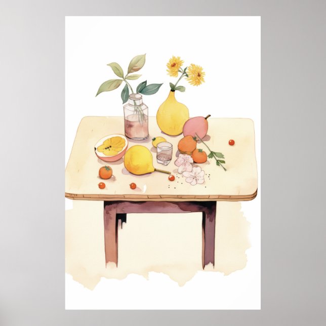 Whimsical Still Life with Fruits and Blossoms Poster (Front)