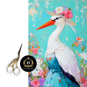 Whimsical Stork Decoupage Tissue Paper