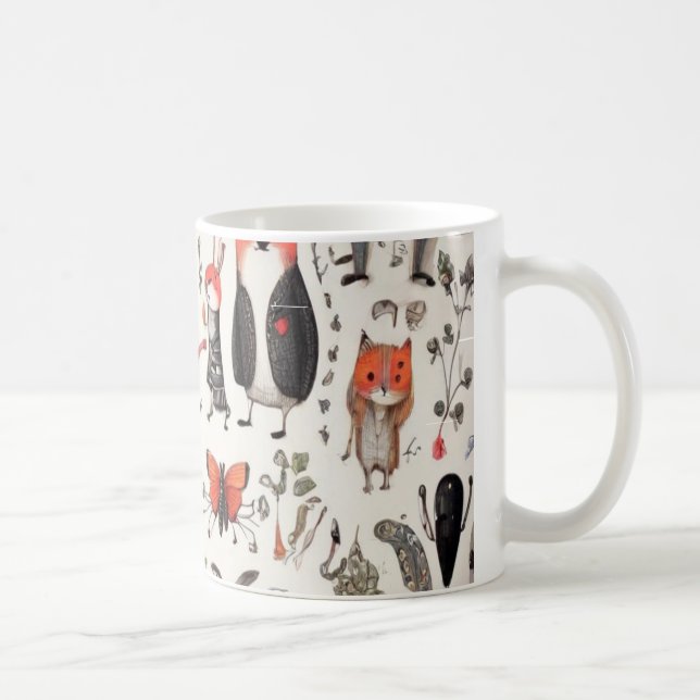 Whimsical Storybook Creatures Illustrated Pattern  Coffee Mug (Right)