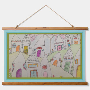 Whimsical Storybook Village Hanging Tapestry