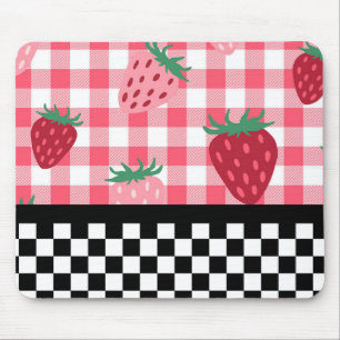Whimsical Strawberries and Checkerboard  Mouse Mat