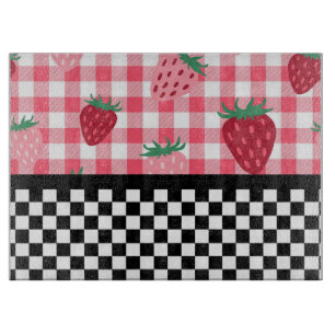Whimsical Strawberries and Chequerboard  Cutting Board