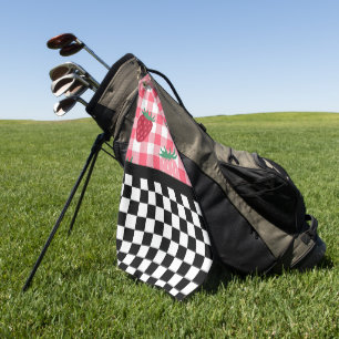 Whimsical Strawberries and Chequerboard Golf Towel