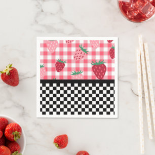 Whimsical Strawberries and Chequerboard   Napkin