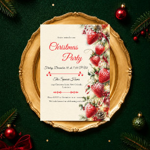 Whimsical Strawberry Christmas Party Invitation