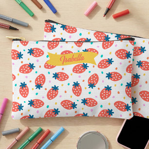 Whimsical Strawberry & Dots Personalized Pencil & Accessory Pouch