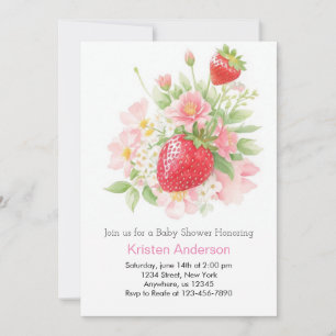 Whimsical Strawberry Girl Baby Shower Invitation