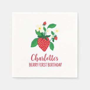 Whimsical Strawberry with Floral Details Napkin