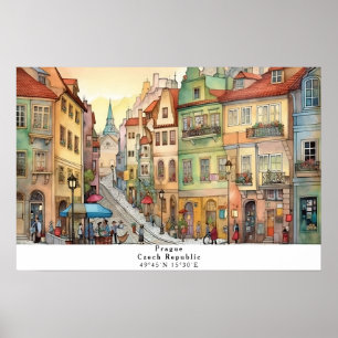 Whimsical Street View of Prague AI Art Poster