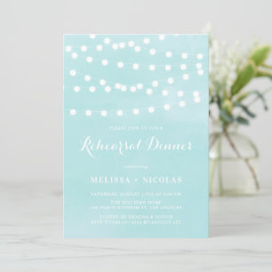 Whimsical String Lights Aqua Rehearsal Dinner Invitation