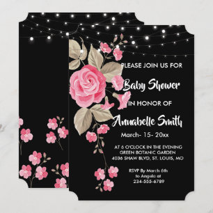 Whimsical String Lights Black Baby Shower Invitation