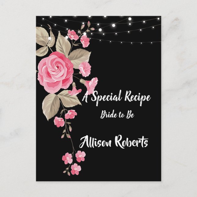 Whimsical String Lights Black  Bridal Shower Postcard (Front)