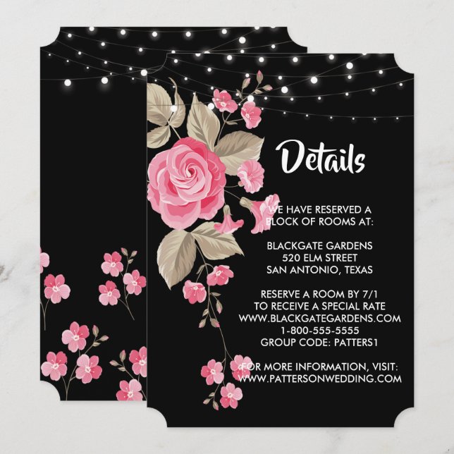 Whimsical String Lights Black Enclosure Invitation (Front/Back)