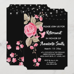 Whimsical String Lights Black    Retirement Invitation