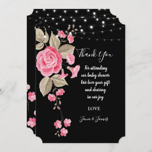 Whimsical String Lights Black thank you Invitation