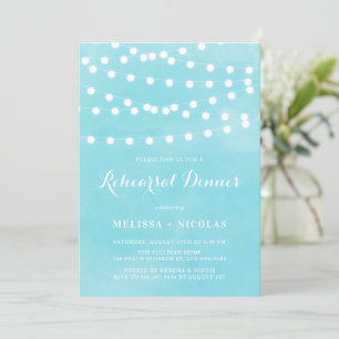 Whimsical String Lights Blue Rehearsal Dinner Invitation