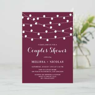 Whimsical String Lights Burgundy Couples Shower Invitation