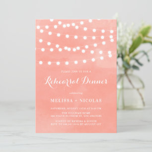 Whimsical String Lights Coral Rehearsal Dinner Invitation