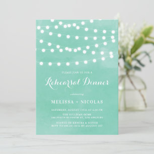 Whimsical String Lights Green Rehearsal Dinner Invitation