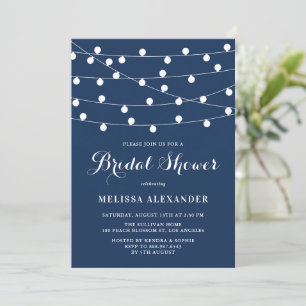 Whimsical String Lights Navy Blue Bridal Shower Invitation