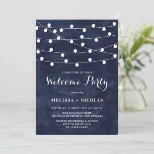 Whimsical String Lights Navy Blue Wedding Shower Invitation