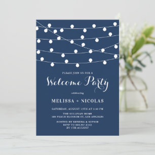 Whimsical String Lights Navy Blue Welcome Party Invitation