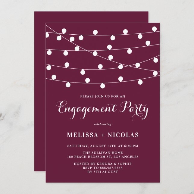Whimsical String Lights Purple Engagement Party Invitation (Front/Back)
