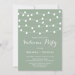 Whimsical String Lights Sage Green Welcome Party Invitation