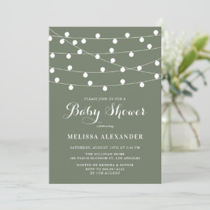 Whimsical String Lights Taupe Green Baby Shower Invitation