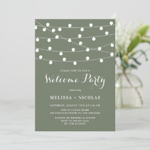 Whimsical String Lights Taupe Green Welcome Party Invitation