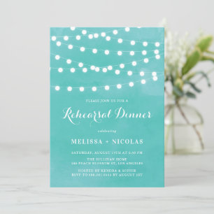 Whimsical String Lights Teal Rehearsal Dinner Invitation