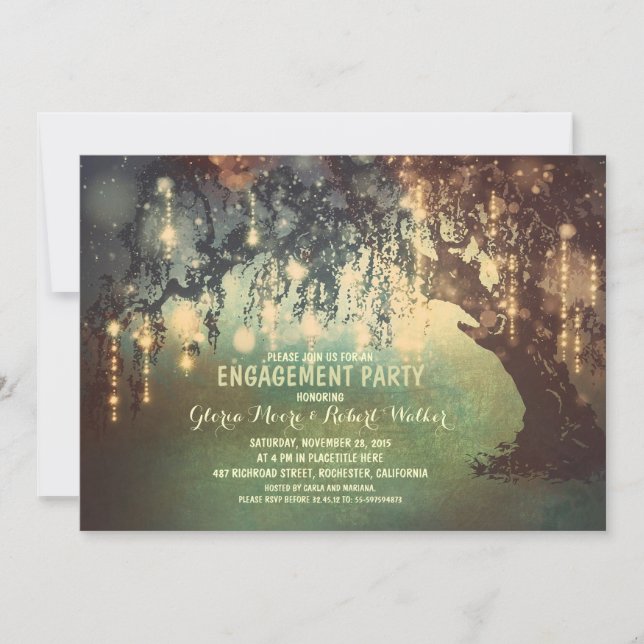 whimsical string lights tree engagement party invitation (Front)