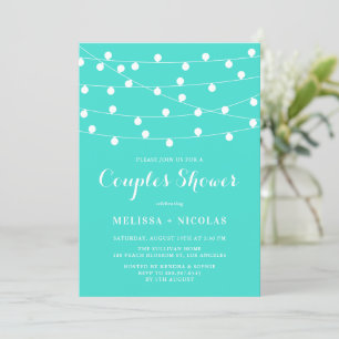 Whimsical String Lights Turquoise Couples Shower Invitation