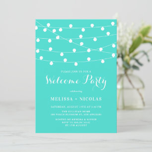 Whimsical String Lights Turquoise Welcome Party Invitation