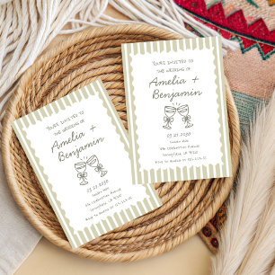 Whimsical Stripe Green champagne Whimsical  Invitation