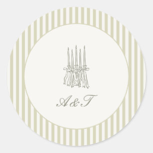 Whimsical Stripe Green Wedding Classic Round Sticker