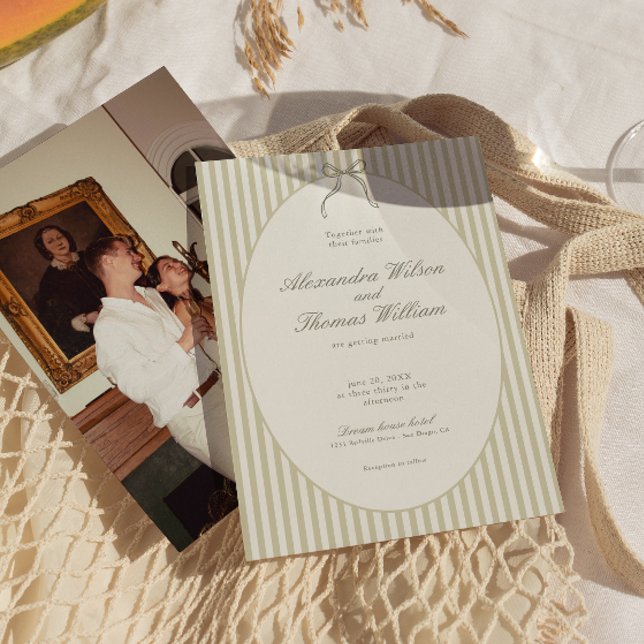 Whimsical Stripe Green Wedding Invitation (Creator Uploaded)