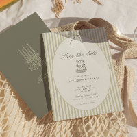 Whimsical Stripe Green Wedding Save the Date