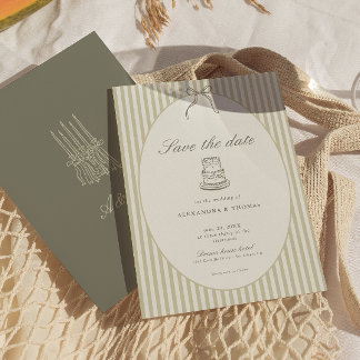 Whimsical Stripe Green Wedding Save the Date Invitation