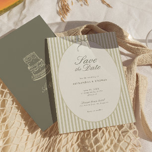 Whimsical Stripe Green Wedding Save the Date Invitation