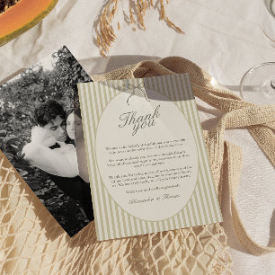 Whimsical Stripe Green Wedding Thank You Card