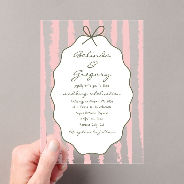 Whimsical Stripes Handwritten Painted Wedding  Acrylic Invitations (Insitu (Handheld))