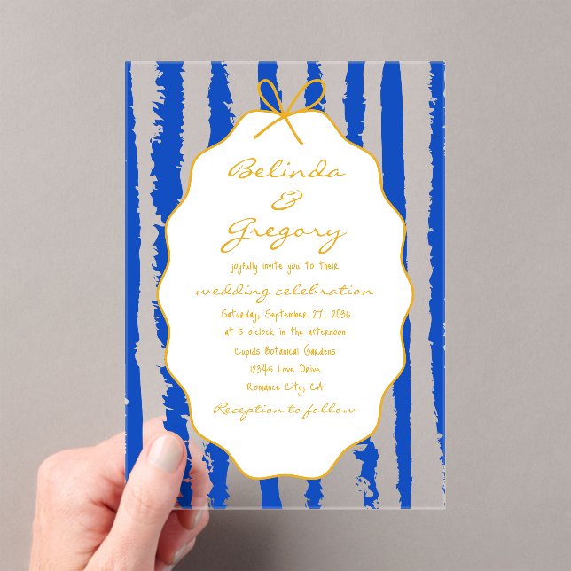 Whimsical Stripes Handwritten Painted Wedding  Acrylic Invitations (Insitu (Handheld))