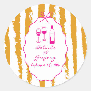 Whimsical Stripes Handwritten Painted Wedding  Classic Round Sticker